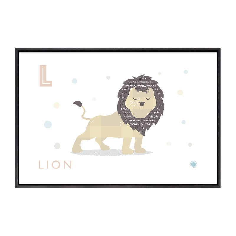 Lion - reproduction d'impression, Pas de tapis, H 40 po x l 60 po x 1,5 po, Toile avec cadre noir patiné