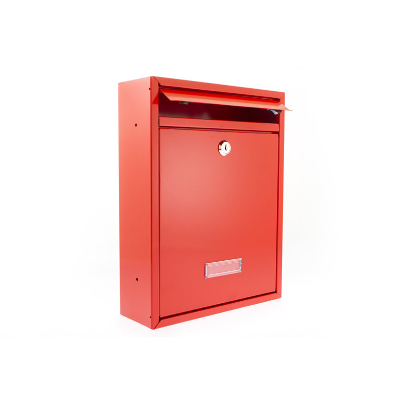Trent Wall Mounted Galvanised Steel Lockable Weatherproof Post Box - 26x34x9cm, Red