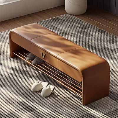 Banc de rangement rembourré en cuir Tayvone