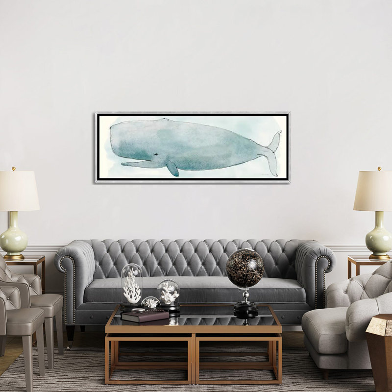 «Sea Life V» par Sara Zieve Miller - reproduction d'art sur toile panoramique, Toile avec cadre argenté