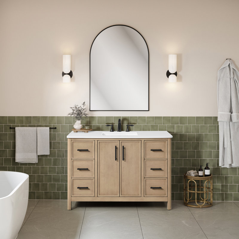 OVE Decors Solas 48 In. Single Sink Freestanding Sahara Birch Bathroom Vanity With White Engineered Stone Top, Sahara Birch