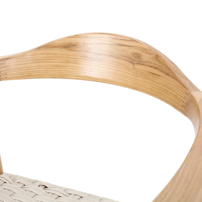 Chaise avec accoudoirs de style Mid-Century moderne, bois de frêne et corde tissée, l 25,06 po x P 20,85 po, H 29,1 po, blanc, aucun assemblage requis