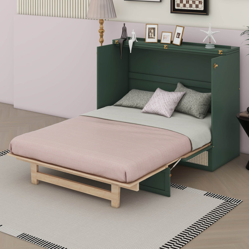 Lit escamotable avec grands tiroirs Anassi, Double, Vert