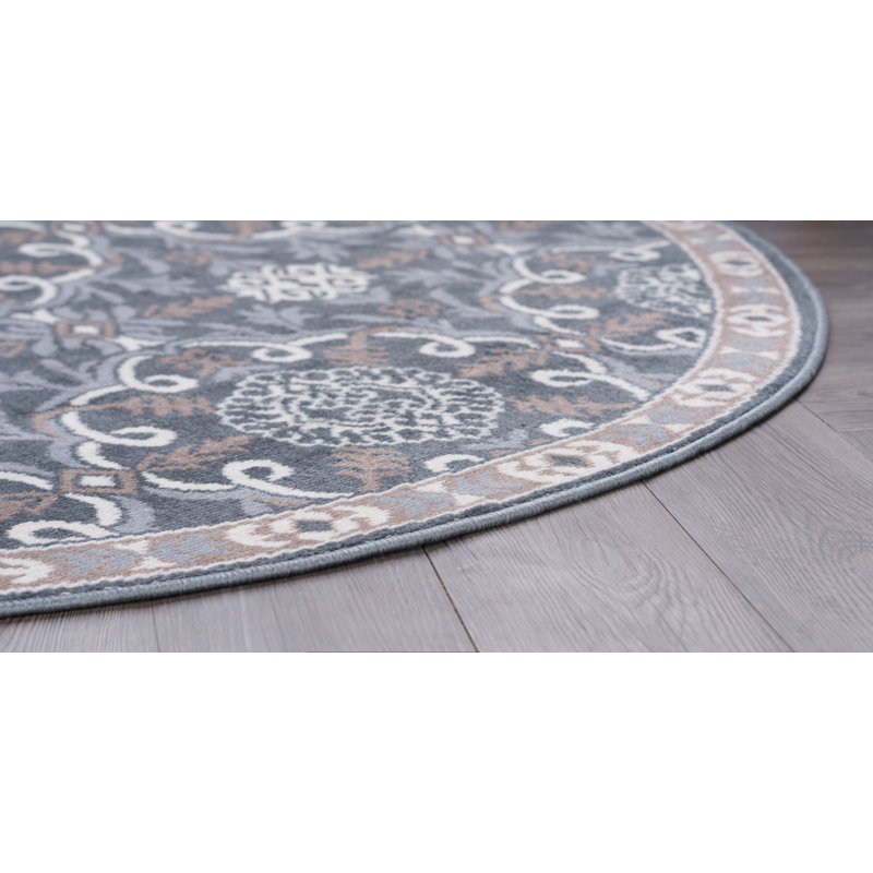 Hoban Oriental Scroll Gray Indoor Area Rug for Living Room, Bedroom, Dining Room, Round 7'10"