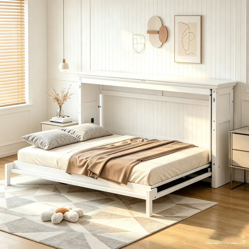 Lit escamotable simple, peut être plié dans une armoire, Lit simple, Blanc