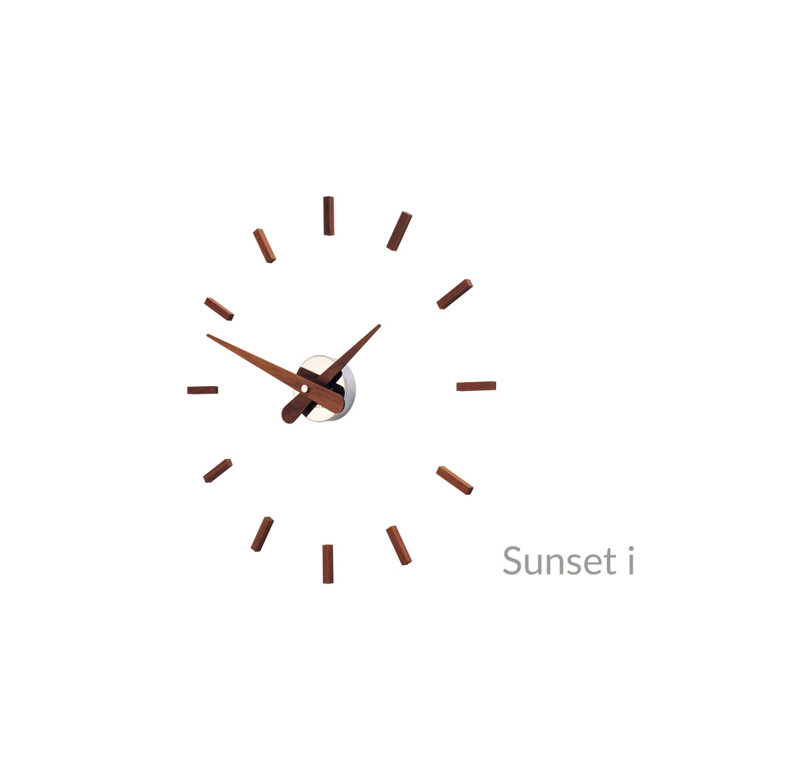 Sunset Solid Wood, Metal Analog Wall Clock, Brown