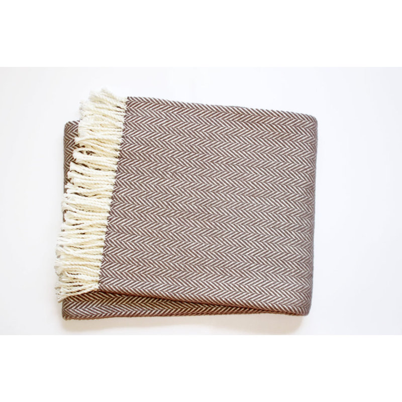 Jeté 70 po x 55 po en mélange de coton rose et blanc à chevrons, Taupe
