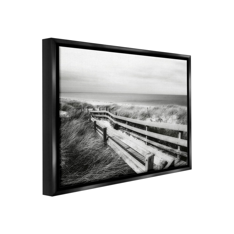 "Coastal Boardwalk Landscape" par Graffitee Studios sur toile, Cadre flottant noir de jais, H 17 po x l 21 po