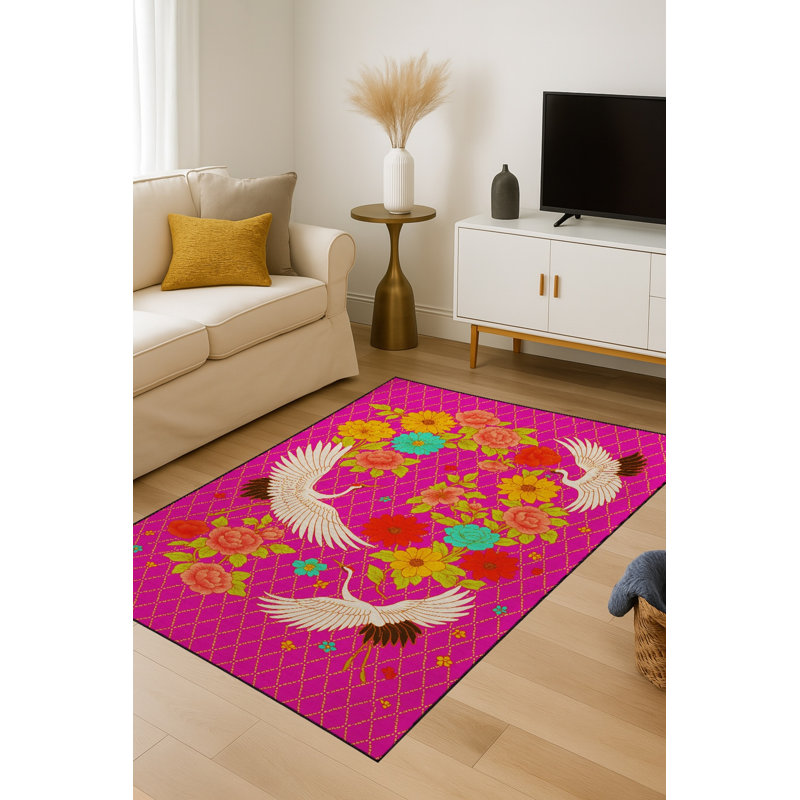 Tapis mauve à motif tissé traditionnel lavable Mosso, 2'6" x 4'11"