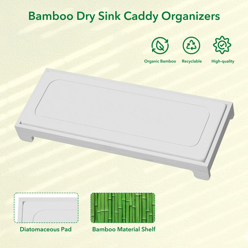 DryingNeat Instant Dry Sink Caddy, Kitchen Sponge & Soap Holder, Fast-Drying Countertop Organizer Tray, White