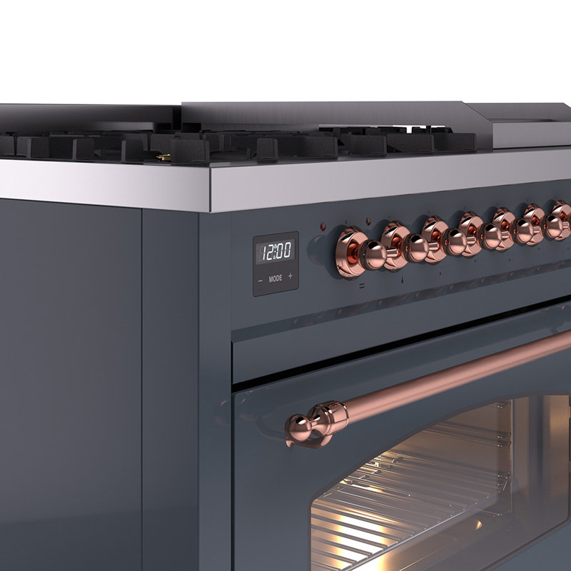 ILVE Nostalgie II Series 48 inch Dual Fuel Range with 8 Sealed Burners, Griddle (Glass Door), Liquid Propane
