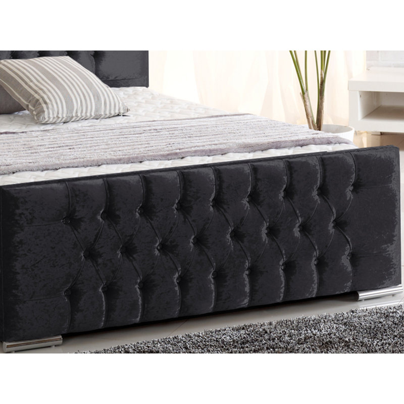 Lula Upholstered Bed, Black Crush Velvet, Single (3')