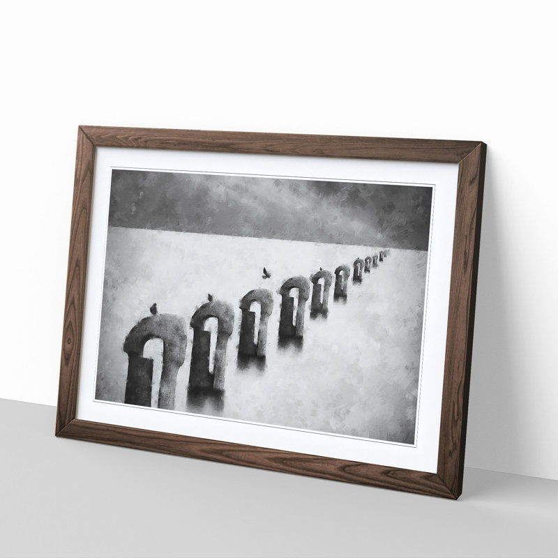 Perched Pigeons - Picture Frame Graphic Art Print, Walnut, 33cm H x 45cm W x 2cm D