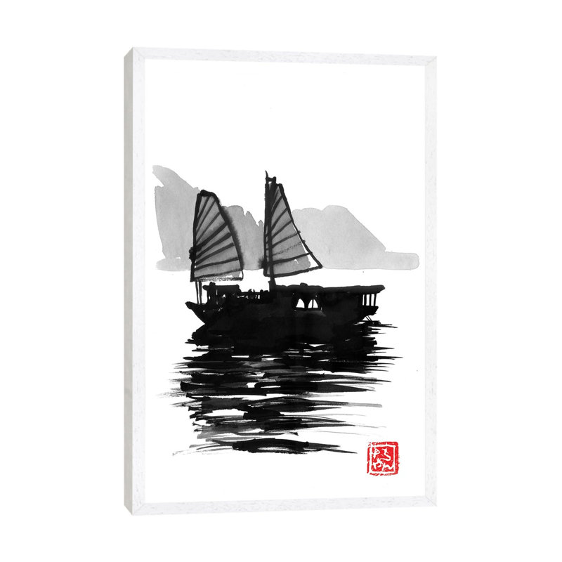 Along Bay Boat by Péchane - Print on Canvas, White Framed, 66.04 cm H x 45.72 cm W