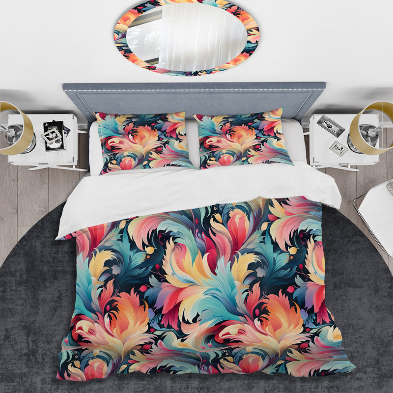 Ensemble de housse de couette Colorful Enchanted Ikat Whispers Swirl - Floral