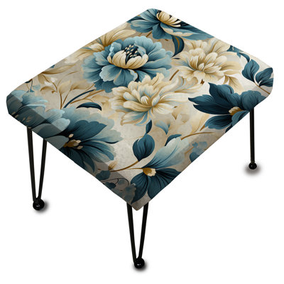 Pivoine bleue et blanche à motif de fleurs de damas - Repose-pieds rectangulaire floral