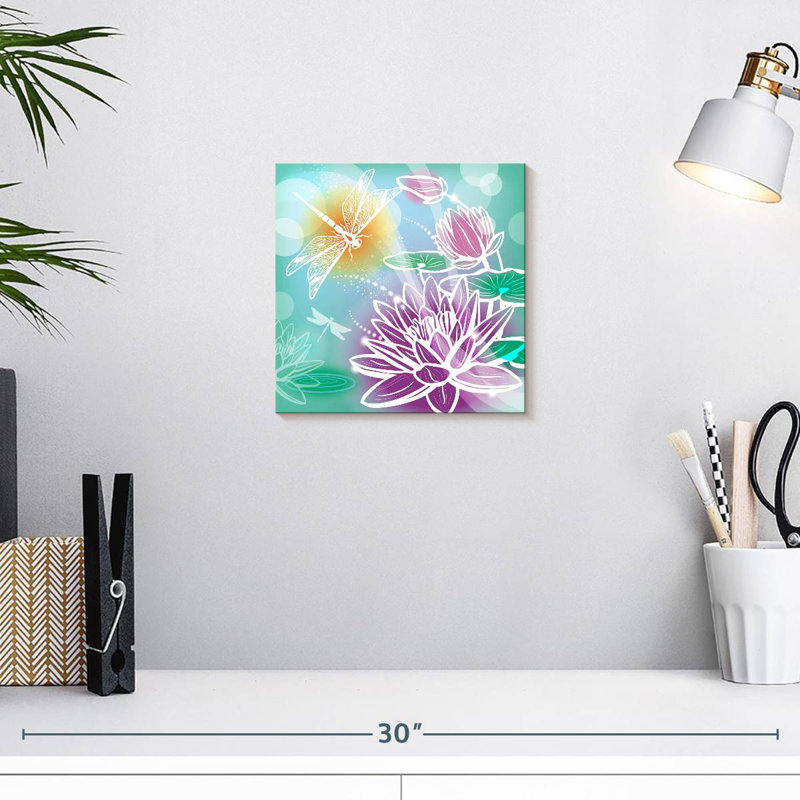 Harnek fleurs de lotus et libellules, H 10 po x l 10 po