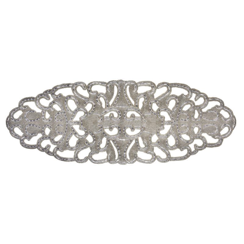 Hand Beaded Lace Circular Runner, 36"L x 19"W