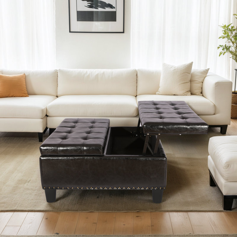 35 po de large avec repose-pieds capitonné et capitonné en cuir synthétique, Noir