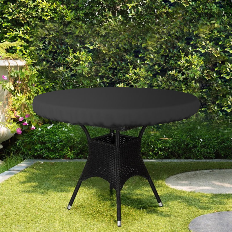 Heavy-Duty Multipurpose Round Patio Table Cover, Waterproof Outdoor UV-Resistant Table Top Cover, 4" H x 48" W x 48" D, Black