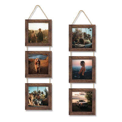 2 Pack 6x6 3-Opening Collage Photo Frames, Real Glass, Vertical Wall Display