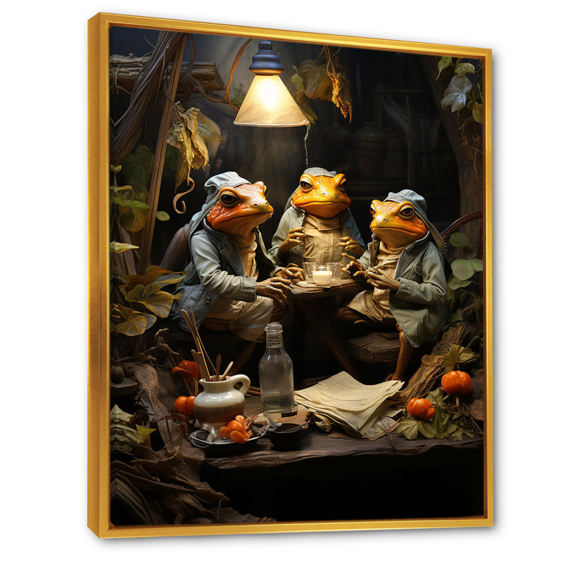 Grenouille, monarchie I sur toile, Cadre flottant doré, H 44 po x l 34 po x P 1,5 po