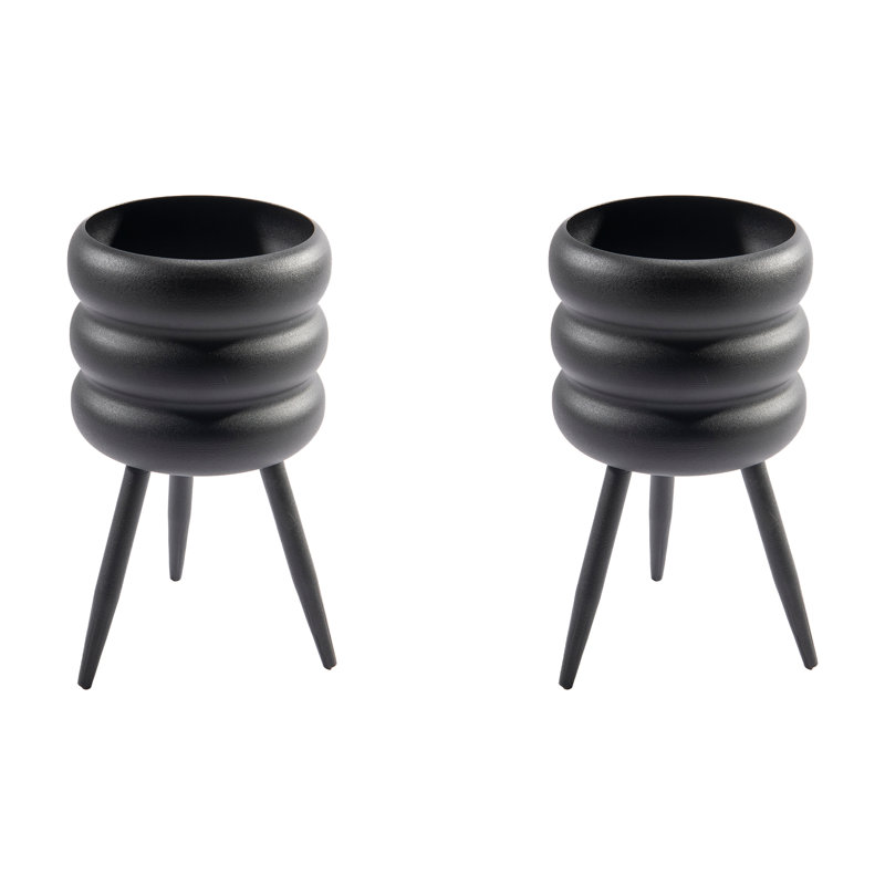 Boîte à fleurs ronde en métal avec pattes noires Kd - ensemble de 2