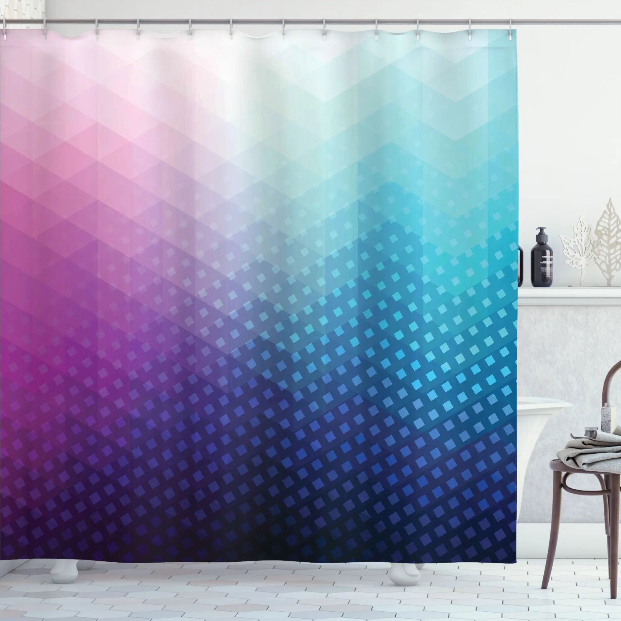 Bless international Geometric Shower Curtain with Hooks Included