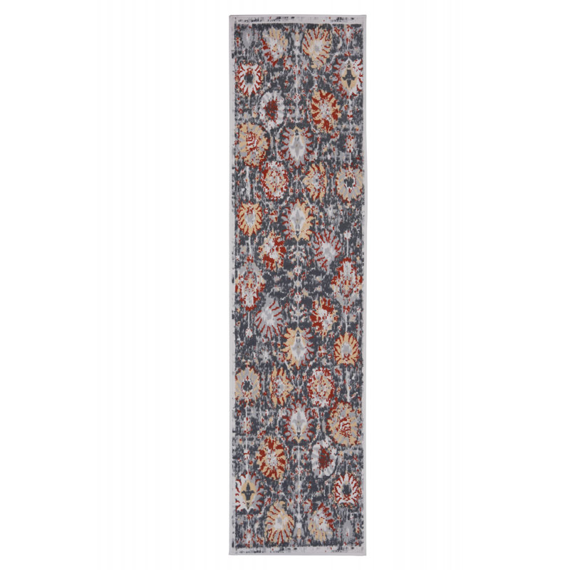 Tapis marocain gris foncé / rouge, Tapis de couloir 2 pi x 8 pi