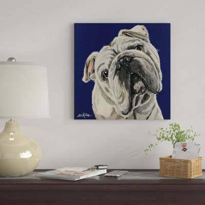 « english bouledogue on blue » par hippie hound studios, impression sur toile tendue