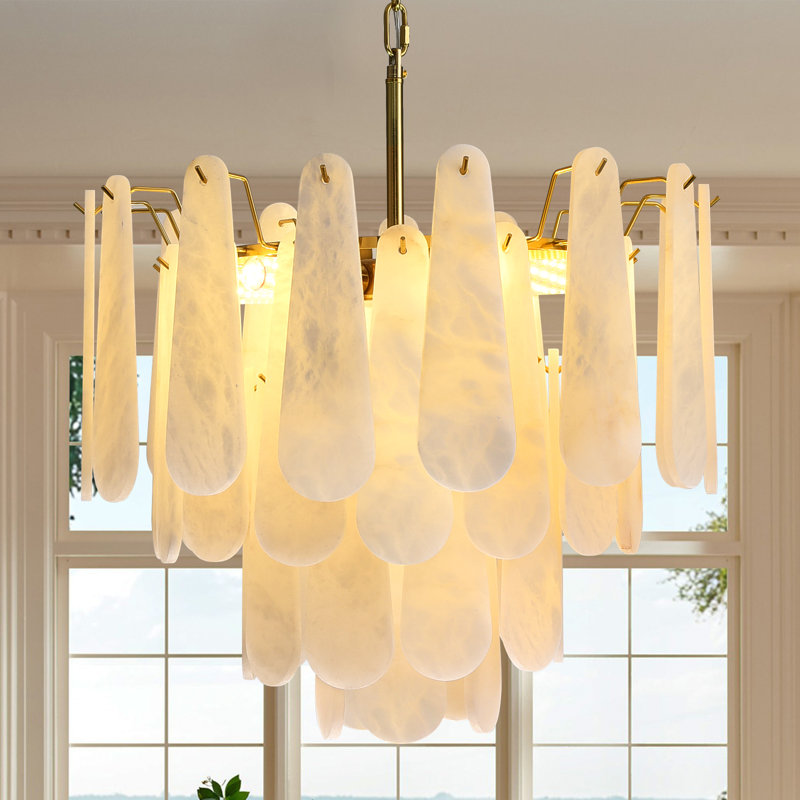 Lustre rond moderne en albâtre 6 lumières 21,6 "pour salle à manger