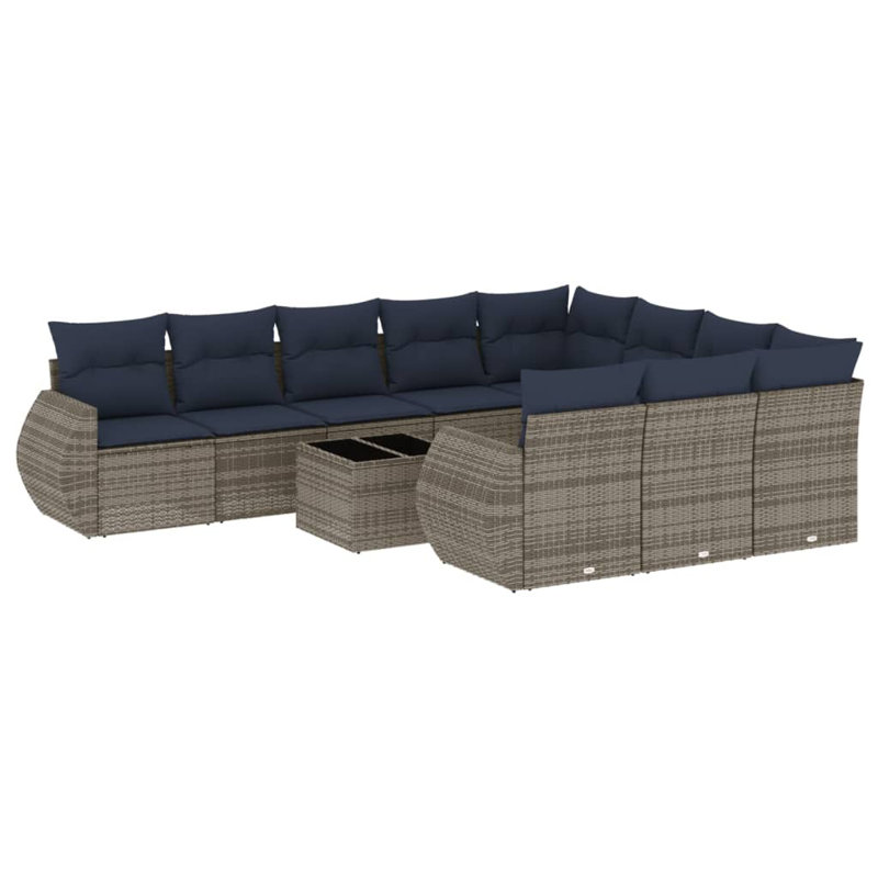 Ensemble de canapé de patio 11 pièces avec coussins en rotin de polyester, Gris, Bleu foncé
