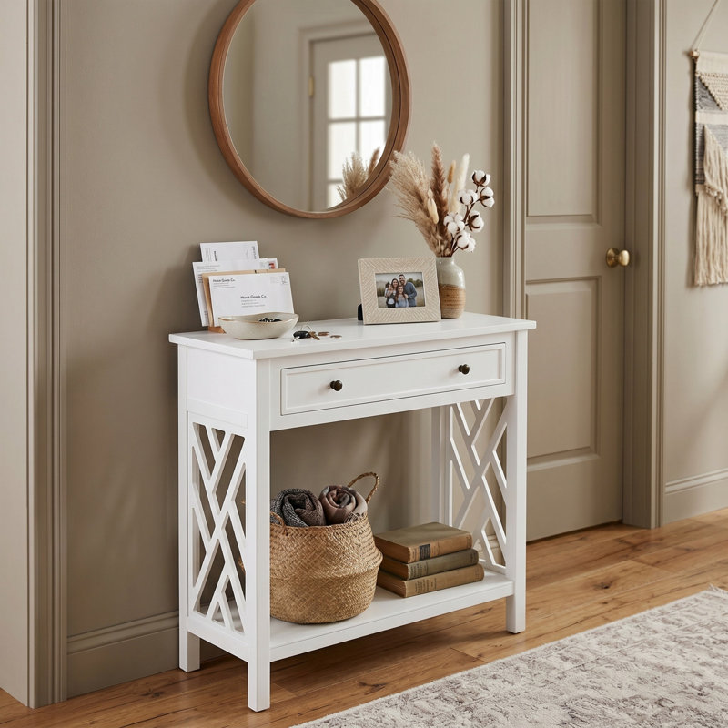 Canapé console Lund de 32 po de largeur avec 1 tiroir et 1 tablette Lund, Blanc