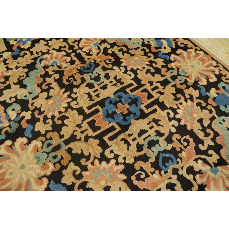Antique Art Deco Small Scatter Size Wool Black, Multicolor Rug