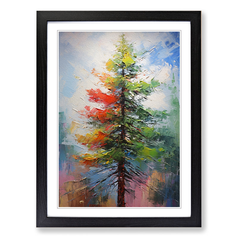 Pine Tree Action Painting No.2 Framed Print, 64cm H x 46cm W x 2cm D, Black Framed