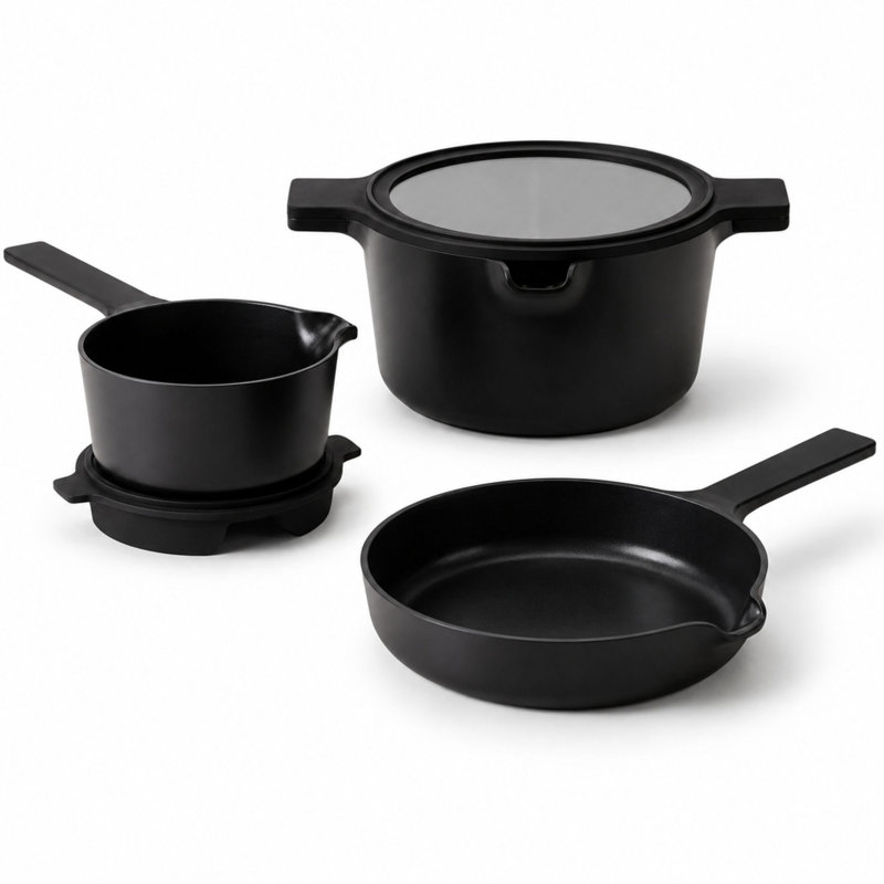 Alva Neat 5-Piece Stackable Cookware Set, Matte Black
