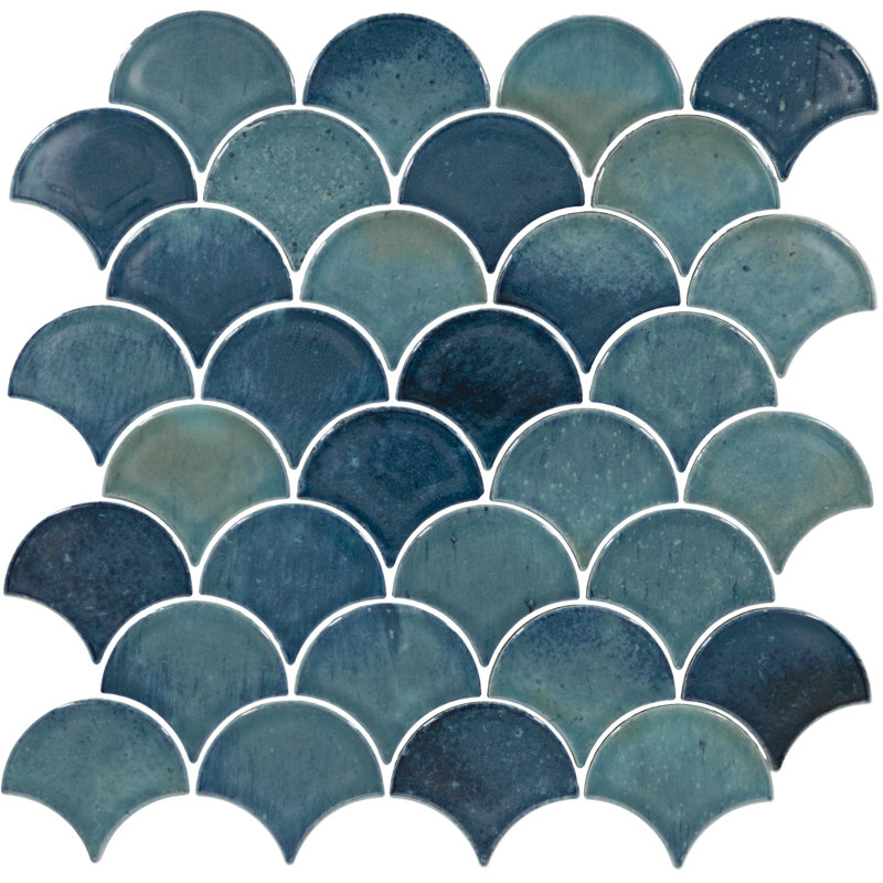 Daltile Miramo 3" Ceramic Fan Wall Mosaic (10 PCS Per Carton) (10.20 SQFT Per Carton), Aqua
