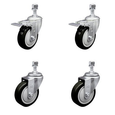 4 Inch Polyurethane Wheel Swivel ½ Inch Stem Caster Set 2 Total Lock Brake