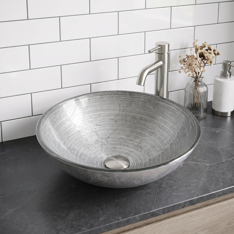 Lavabo de salle de bain vasque rond en verre L 17 po x l 6 po H Giovanni Russet, Simplement argent
