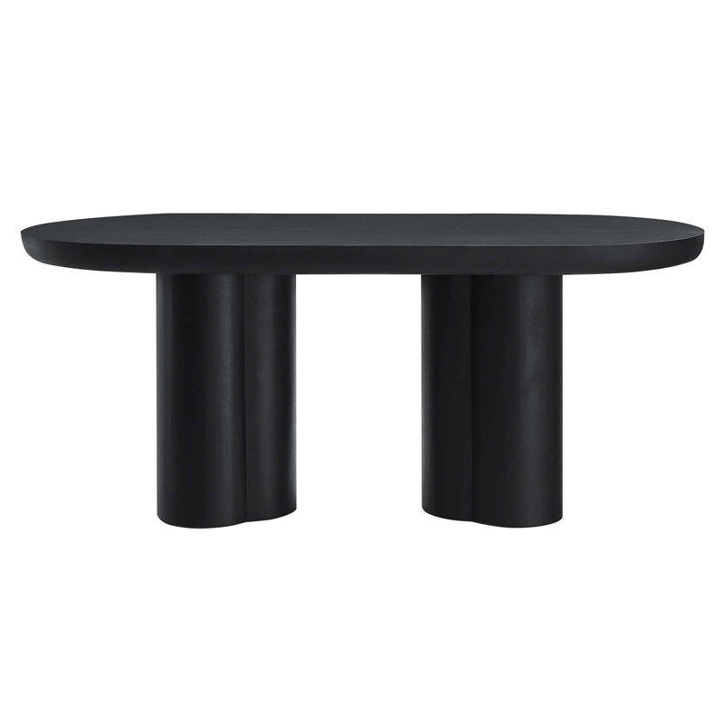 Caspian 72" Black Oval Concrete Dining Table with Double Pedestal Base
