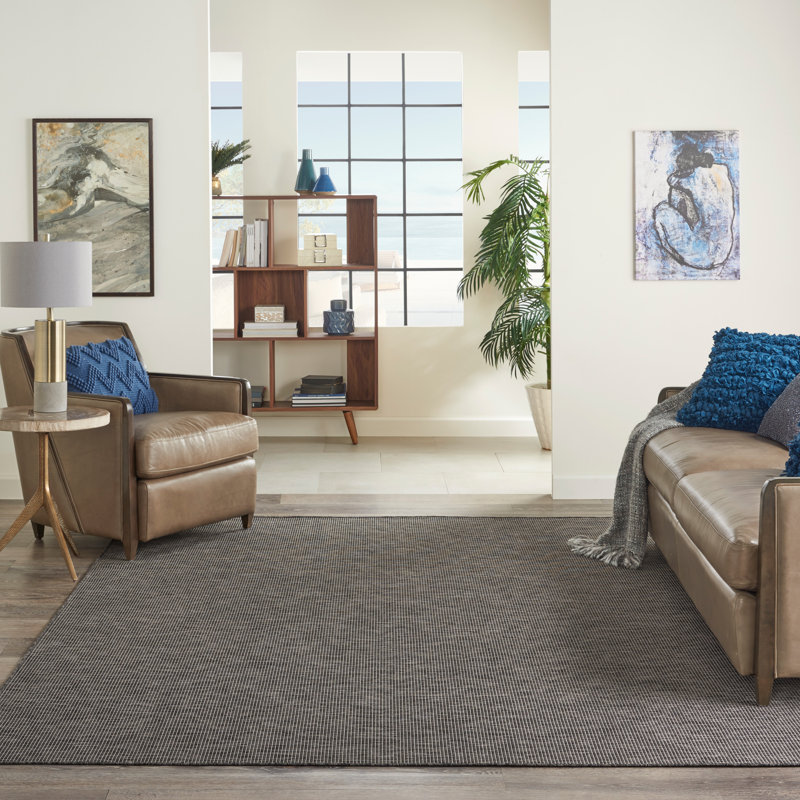 Lillehammer Solid Indoor/Outdoor Area Rug, Rectangle 5' x 7', Charcoal