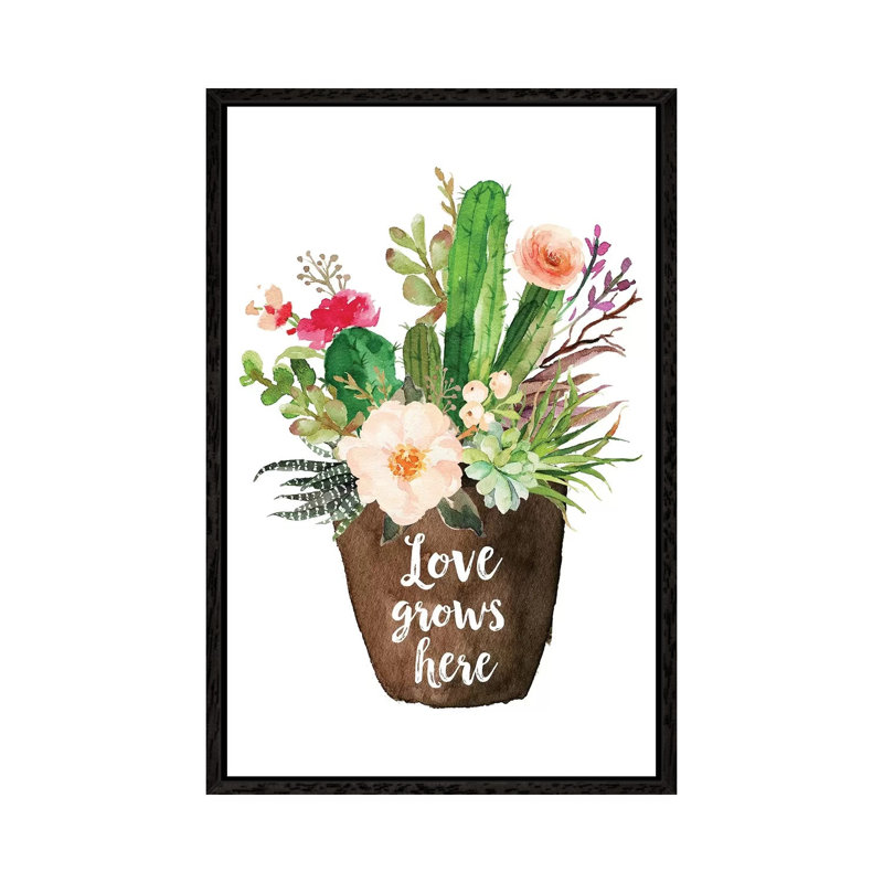 Love Grows Here - Painting on Canvas, 101.6cm H x 66.04cm W x 3.81cm D, Black Framed
