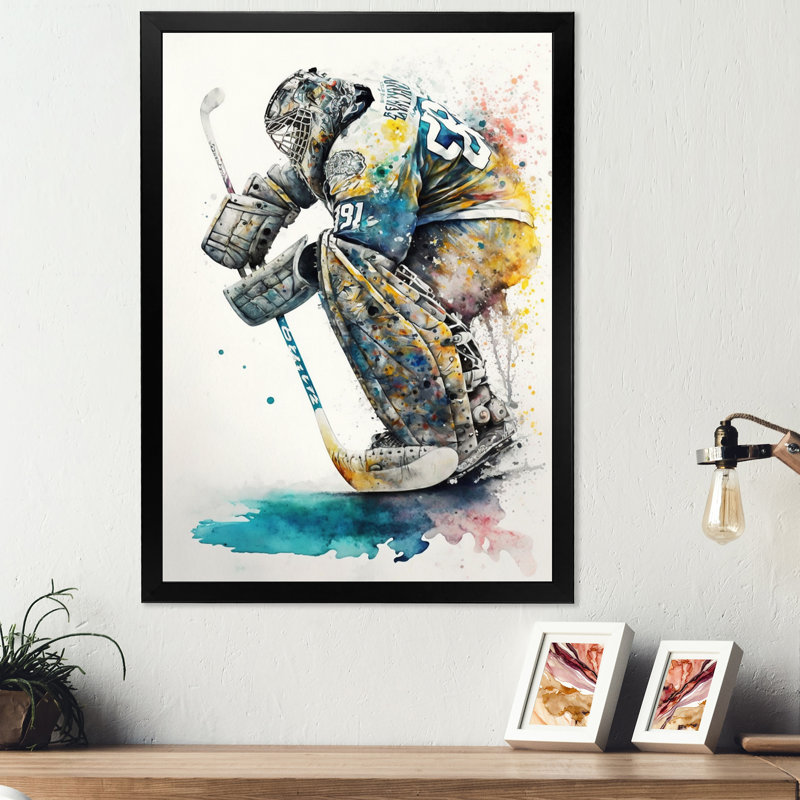 «Hockey Gardien on Ice pendant Play V», impression sur toile, H 32 po x l 24 po x P 1 po, Impression noire sur toile encadrée