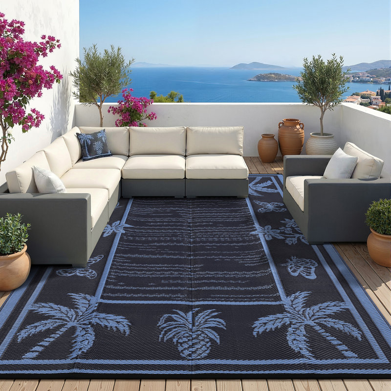 Reversible Outdoor Stain Resistant Modern Area Rug Washable Camping Carpet for Deck Reversible, Stain Resistant, Modern Design, Washable, for Outdoor Use