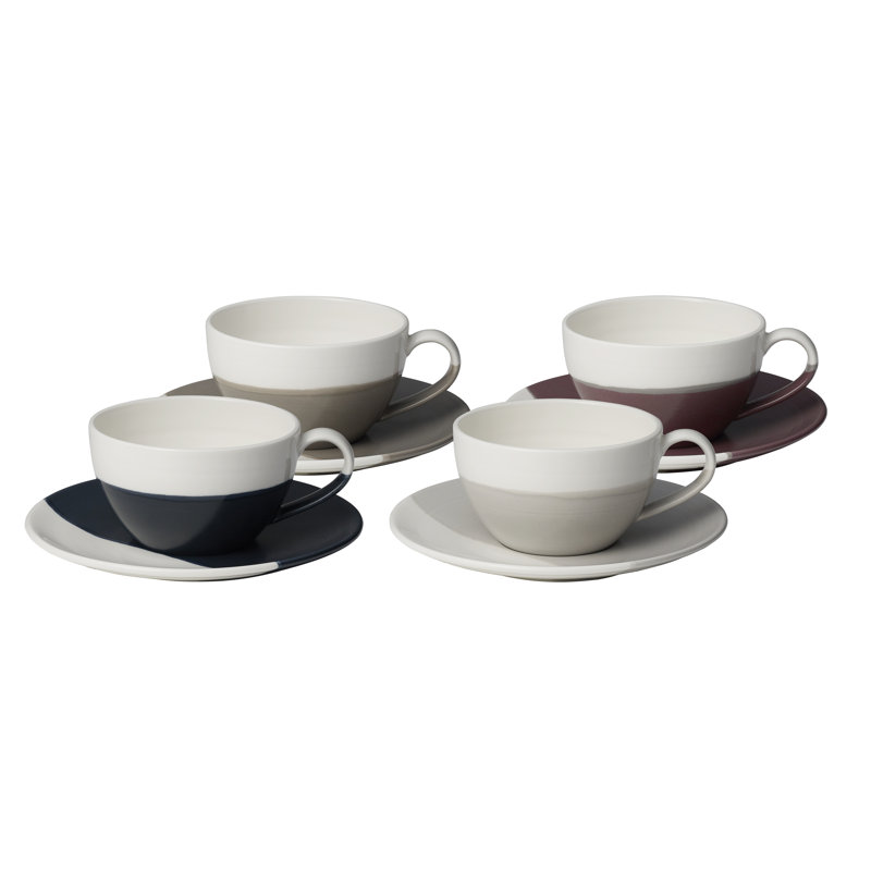 1815 Coffee Studio Flat White Cup and Saucer Set/4 Mixed Colors, 8.7 Oz.