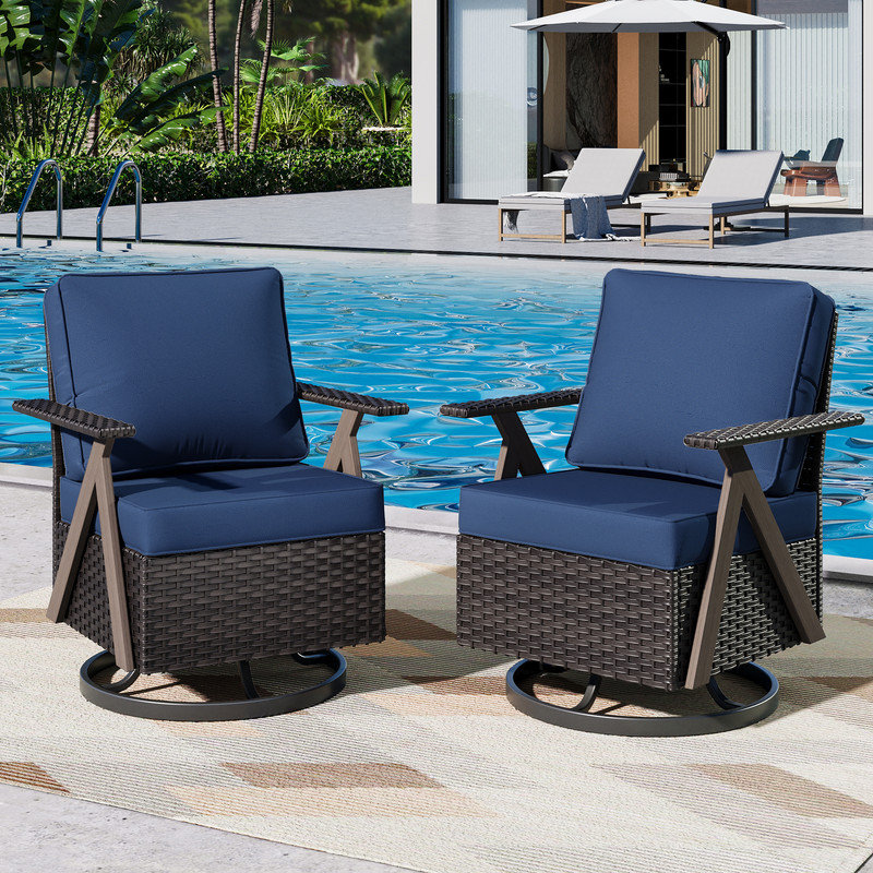 Polyethylene (PE) Wicker Outdoor Patio Sofa with Cushions, Blue