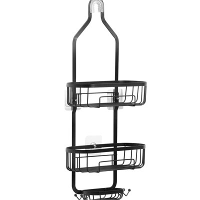 Étagère de douche suspendue à 3 compartiments, grande capacité de rangement, sans perçage, en fer noir mat, largeur 26,9 cm, hauteur 11,9 cm, profondeur 33,1 cm