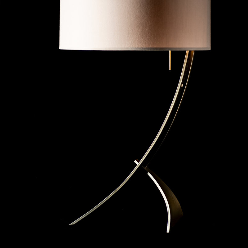 Stasis 28.3" Metallic Arched Table Lamp, Modern Brass, Flax