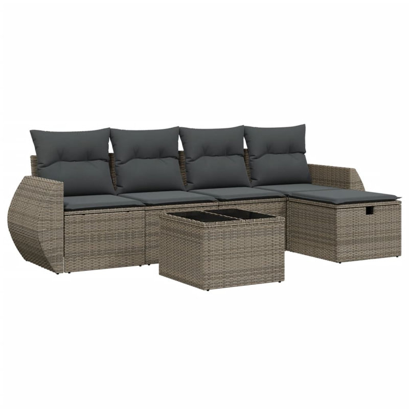 Ensemble de canapé de jardin Vidaxl PE rotin gris, verre trempé, acier thermolaqué