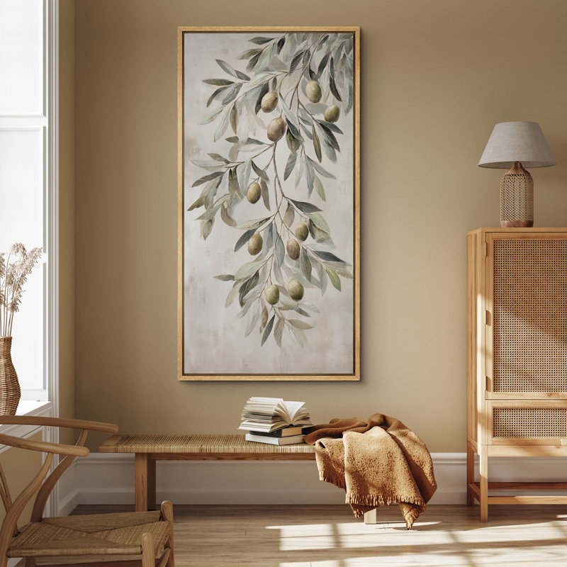 "Olive Branch", art mural botanique dans des tons de vert doux et de tons neutres, Naturel, H 60 po x l 30 po x P 1,5 po